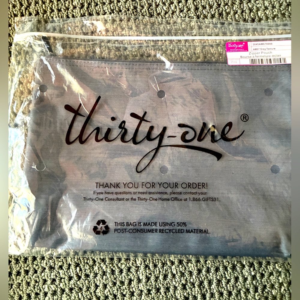 2 for $10: Thirty-One Gray Zipper Pouch